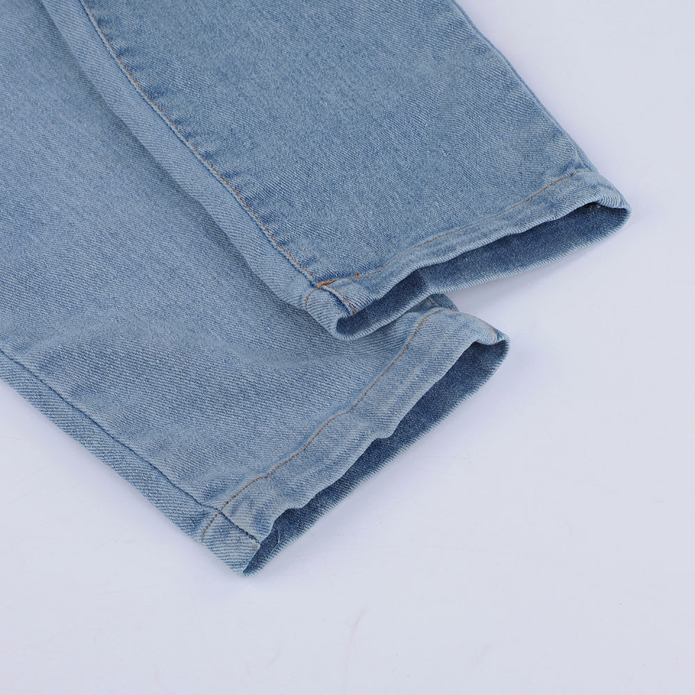 Ladies' Long Blue Jeans With Straps