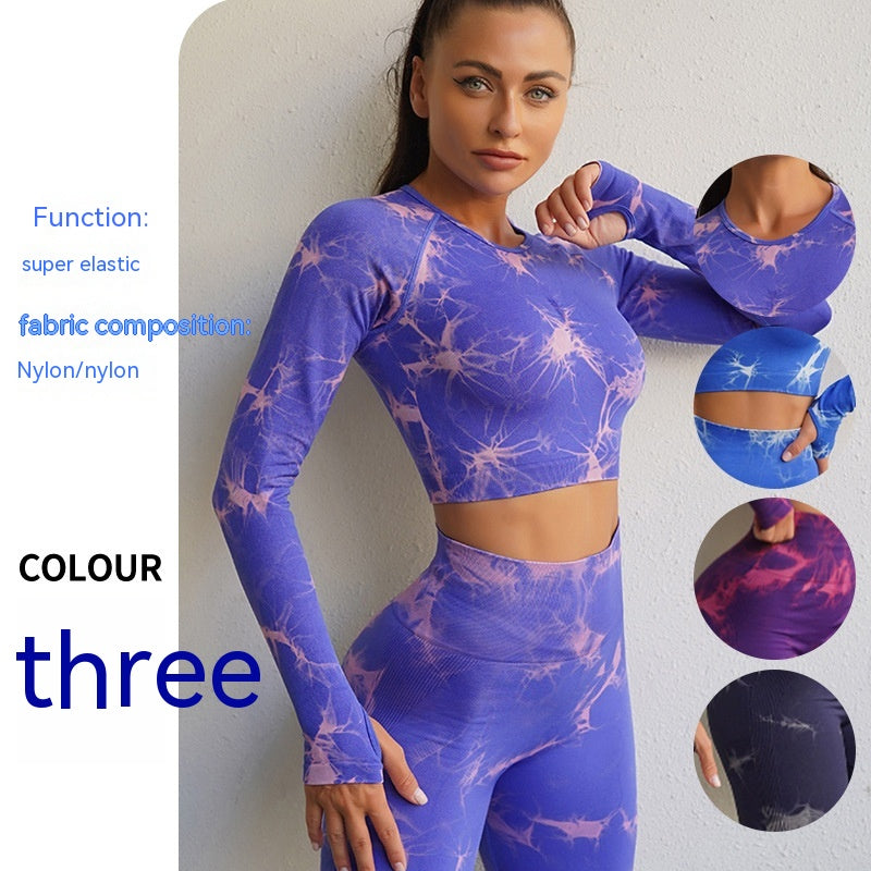 Tie-dye Outdoor Fitness Breathable Long Sleeves Yoga Suit Women