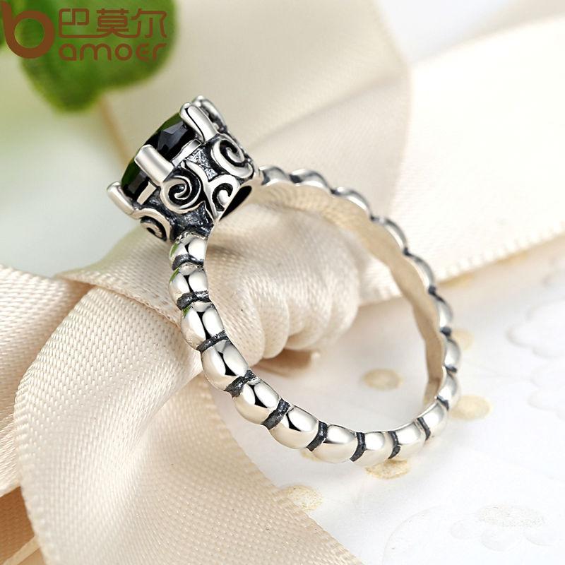 BAMOER Finger Ring with Black Cubic Zirconia Wedding Jewelry PA7205