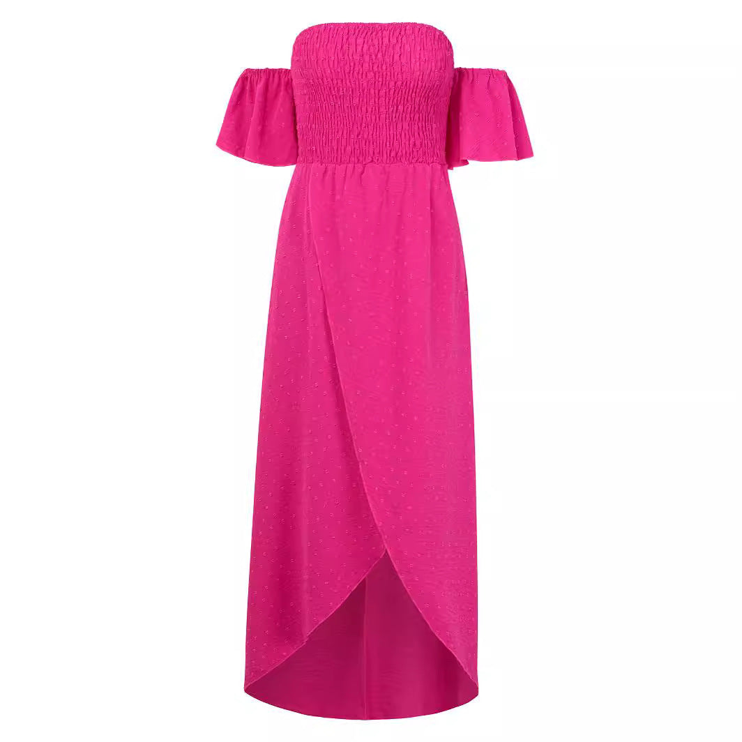 Sexy Off-shoulder Slit Dress Summer Fashion Pleated Ruffle Long Dresses For Beach Womens Clothing