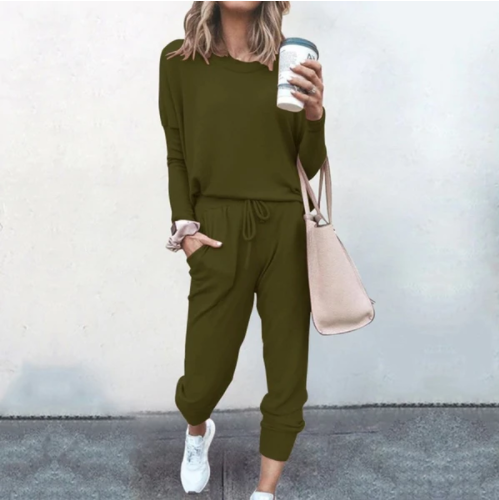 Loose Solid Color Long Sleeve Casual Set