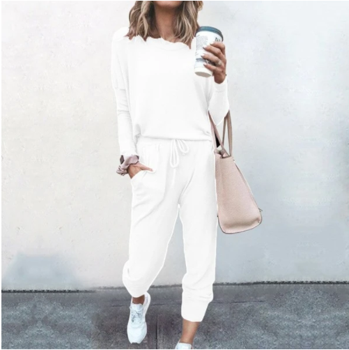 Loose Solid Color Long Sleeve Casual Set