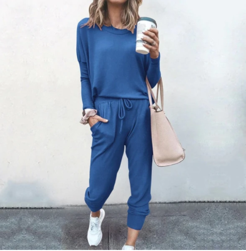 Loose Solid Color Long Sleeve Casual Set