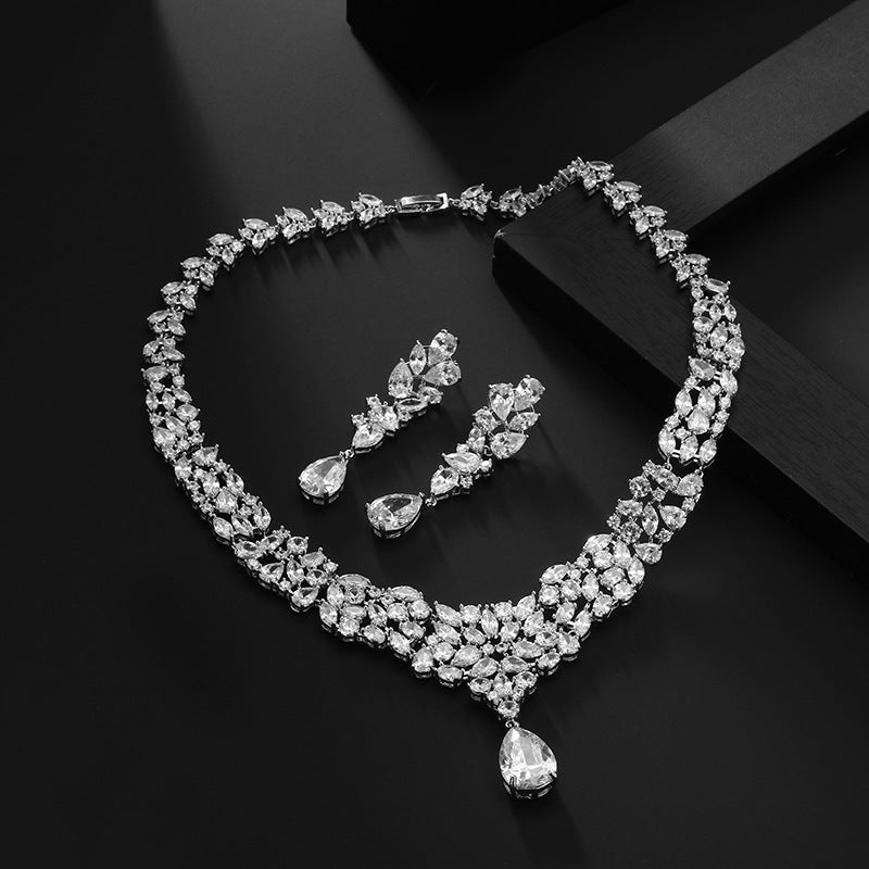 Bridal Zircon Necklace Two-piece Earrings Set