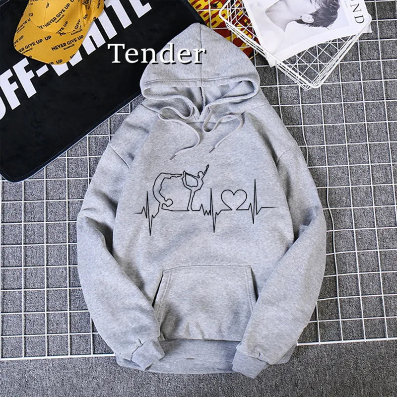 Femme Heartbeat Yoga Print Women Hoodies Loose Hoodie for 90s Girls Women Sweatshirt Aesthetic Vintage Clothes aesthetic Hodies