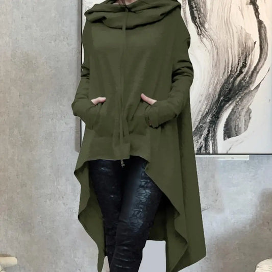 Fashion Women hoodies  Irregular Hem Cotton Long Sleeve Fishtail Solid Color Femmes Sweatshirts Oversize Hoodies Dress