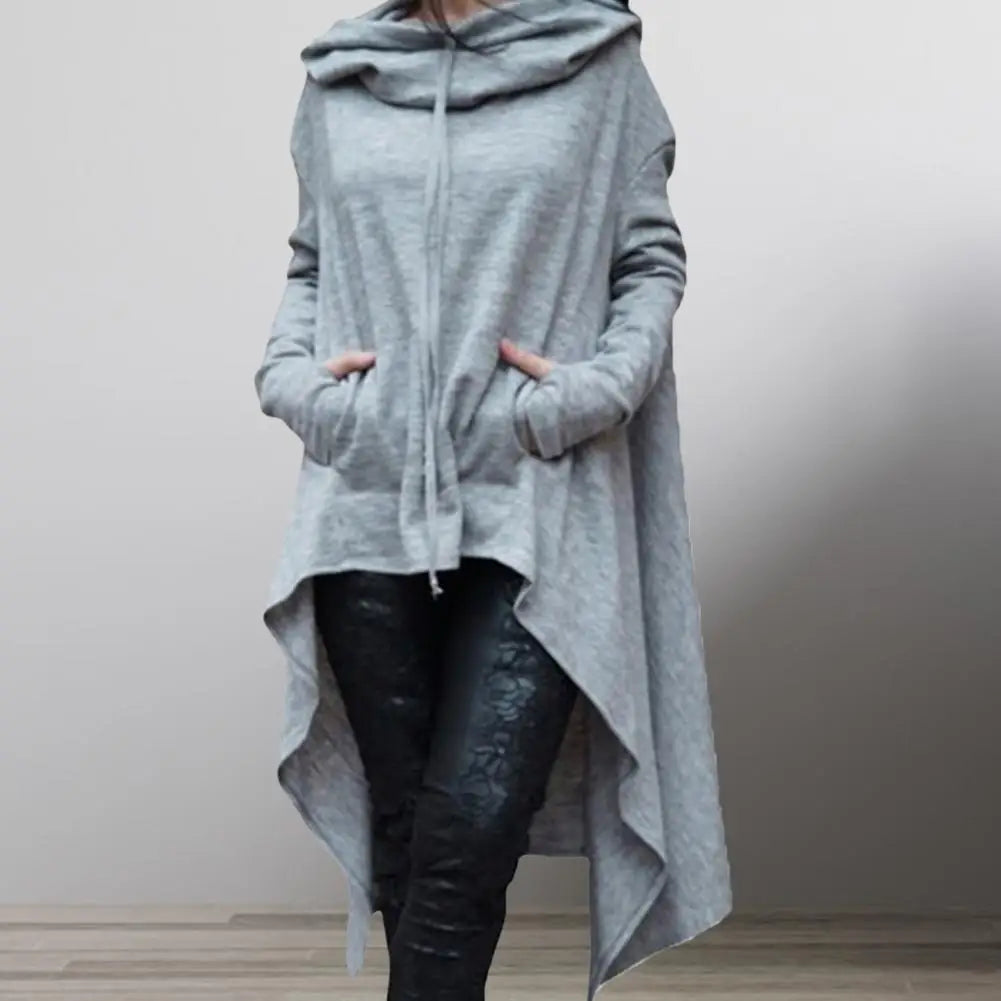 Fashion Women hoodies  Irregular Hem Cotton Long Sleeve Fishtail Solid Color Femmes Sweatshirts Oversize Hoodies Dress