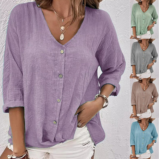 Cross-border New Arrival Women's V-neck Buttons Chiffon Cardigan Long Sleeve