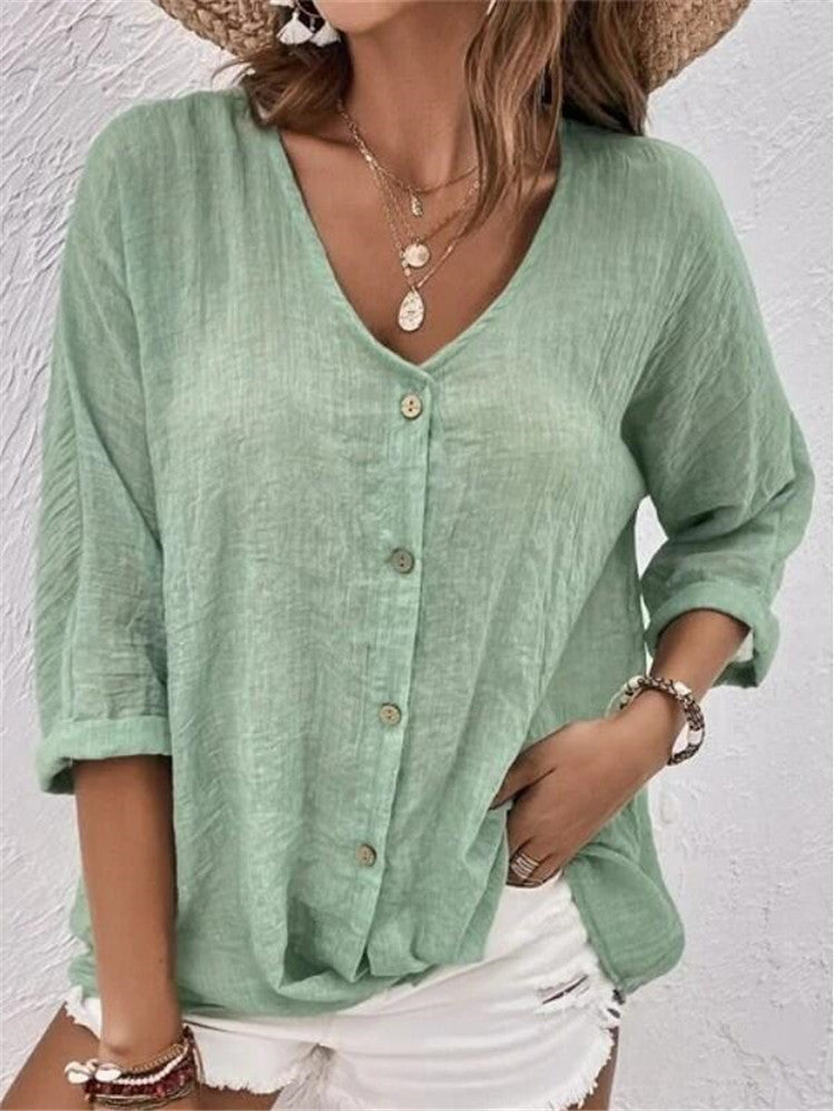 Cross-border New Arrival Women's V-neck Buttons Chiffon Cardigan Long Sleeve