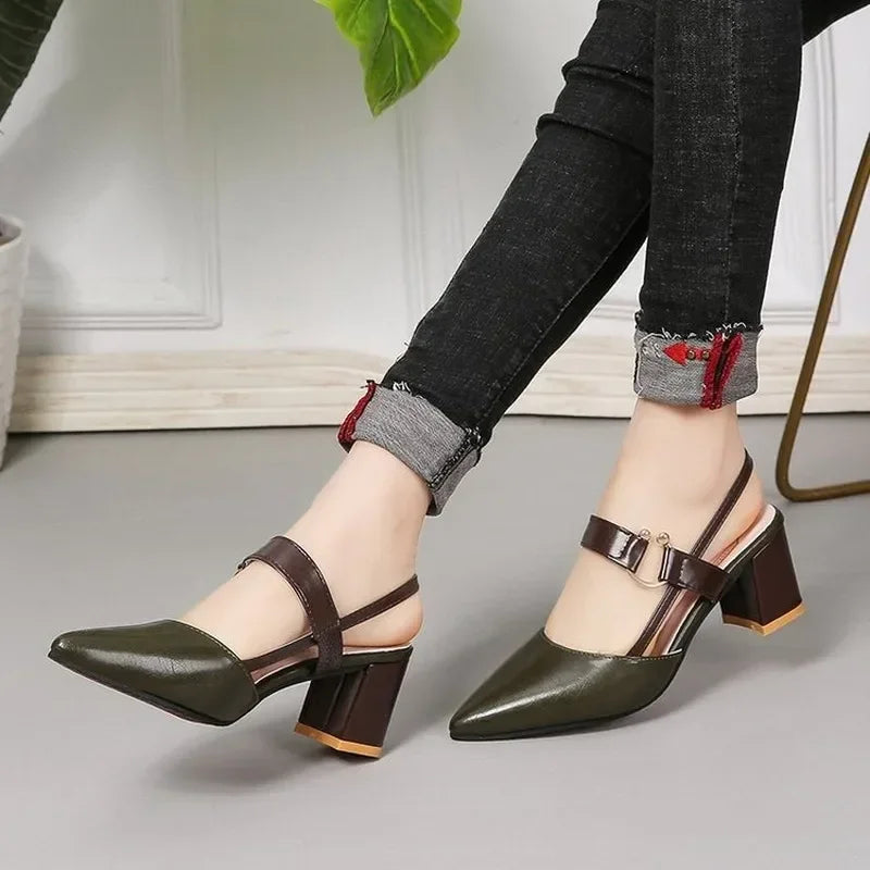 2024 Sandals Women's Summer New Pointy Chunky Sandals Large Size Women's Fashion Woman Shoes  Sandals Women 2020