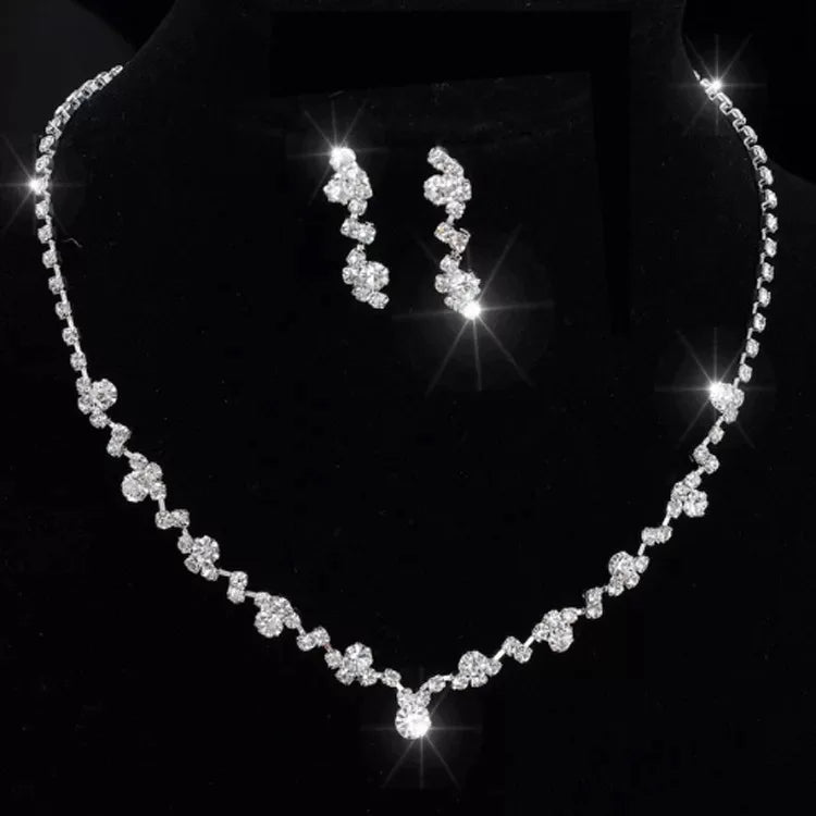 Luxury European Full Rhinauroid Welding Diamond Earrings Necklace Crystal Pendant Chain Women's Wedding Jewelry