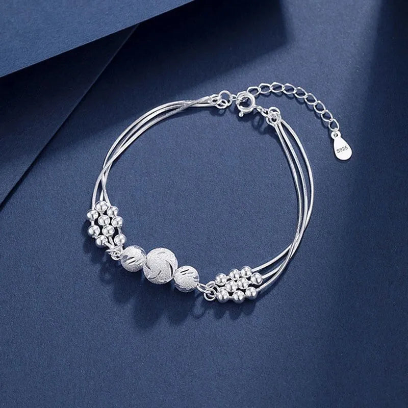 Fine 925 Sterling Silver Lucky Beads Ball Bracelet For Women Luxury Adjustable Bracelet Party Beautiful Jewelery Holiday Gifts