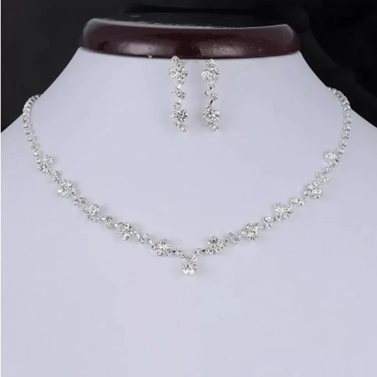 Luxury European Full Rhinauroid Welding Diamond Earrings Necklace Crystal Pendant Chain Women's Wedding Jewelry