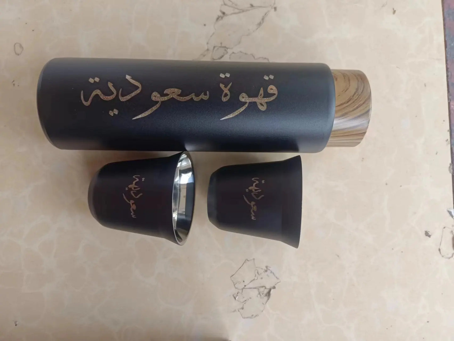 Personalized Thermos Bottle, Portable Vacuum Flask, Insulated Water Bottle, BPA Free, Travel Coffee Set in Arabic Script