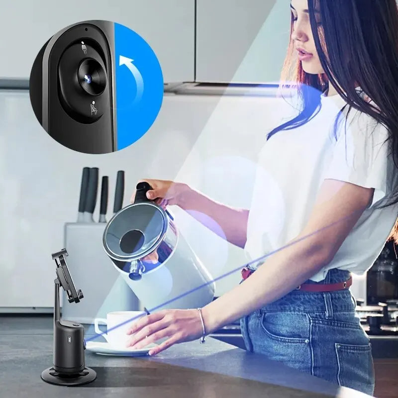 360 السيارات تتبع الوجه Gimbal AI الذكية Gimbal تتبع الوجه حامل هاتف السيارات للهواتف الذكية فيديو مدونة فيديو لايف استقرار ترايبود