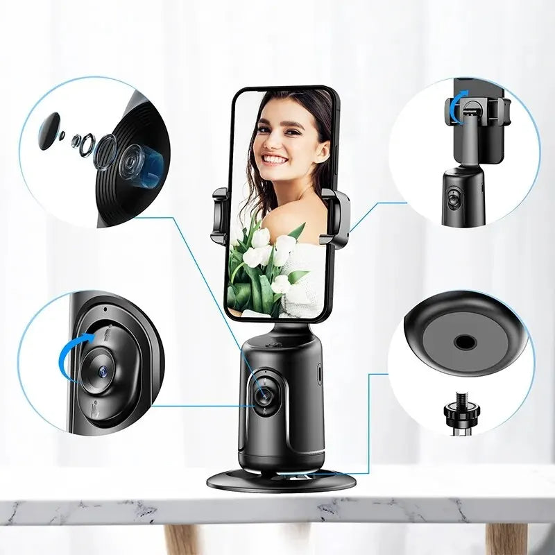 360 السيارات تتبع الوجه Gimbal AI الذكية Gimbal تتبع الوجه حامل هاتف السيارات للهواتف الذكية فيديو مدونة فيديو لايف استقرار ترايبود